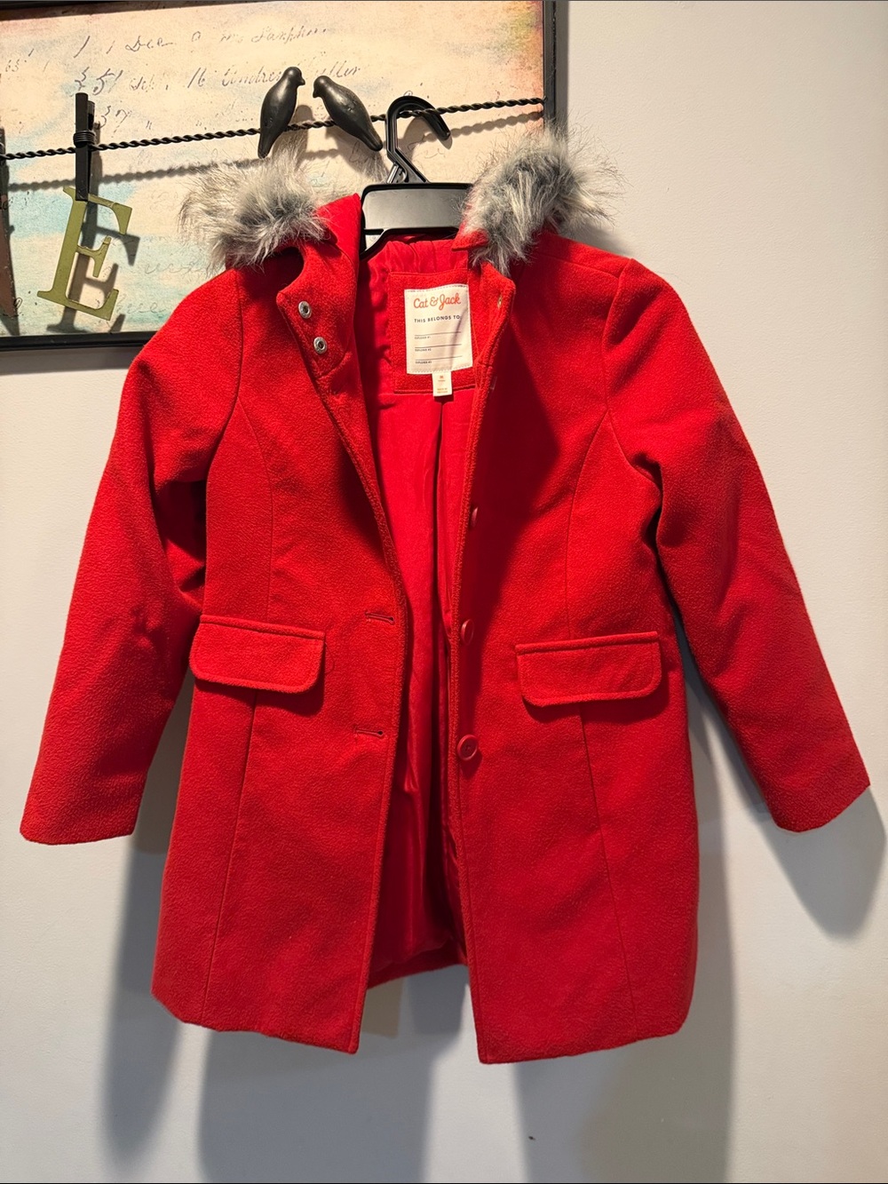 Cat & Jack Red Pea Coat with Faux-Fur Hood